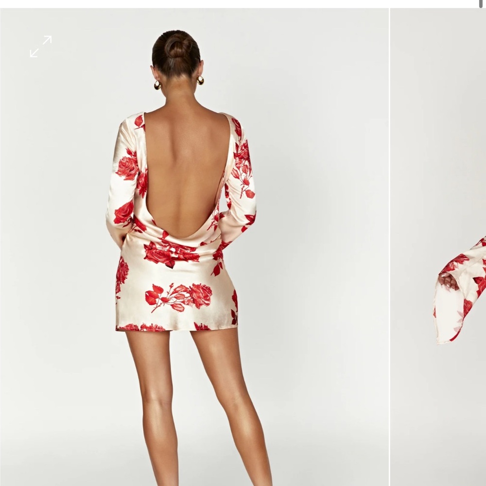 MESHKI DAVINA Satin Long Sleeve Mini Dress - Rose Print